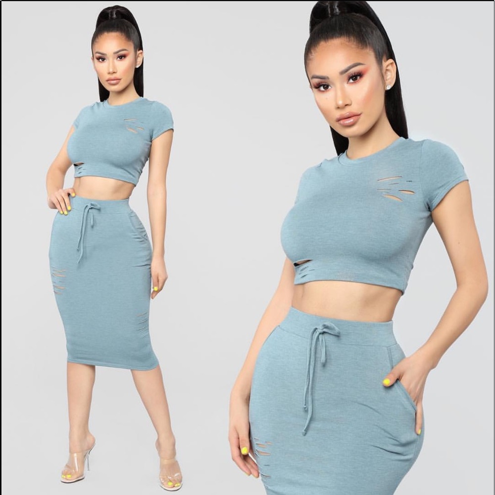 Distressed skirt set